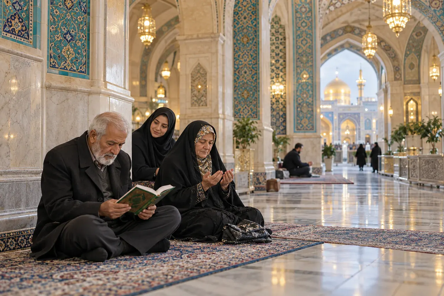 زیارت آرام سالمندان در فضای سرپوشیده و کمازدحام حرم امام رضا